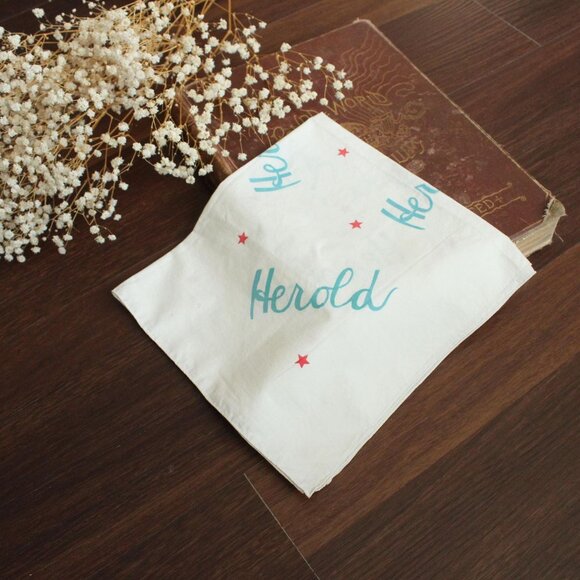 vintage Accessories - Vintage 1950s Men's Handkerchief, Herold White Cotton with Blue, Red Stars Colle